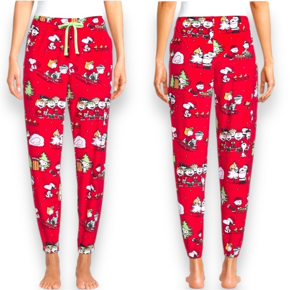 Peanuts Snoopy Christmas Size L (12-14) Licensed Plush Brilliant Red Jogger Pant